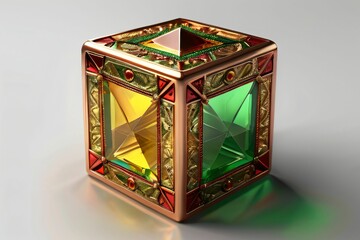 rectangular prism,copper,gold,red,green,yellow,spiritual,realistic,detailed