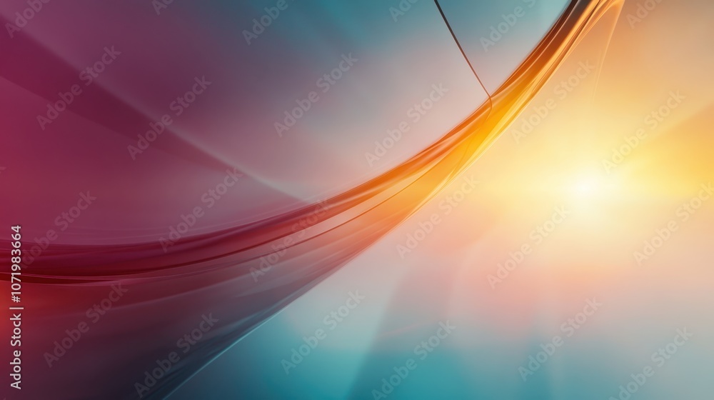 Poster a radiant abstract image presenting sweeping colorful waves converging at a luminous central light s