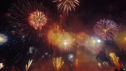 Fototapeta premium A vibrant display of colorful fireworks lighting up the night sky during a festive celebration.