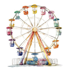 Naklejka premium Watercolor ferris wheel on transparent background