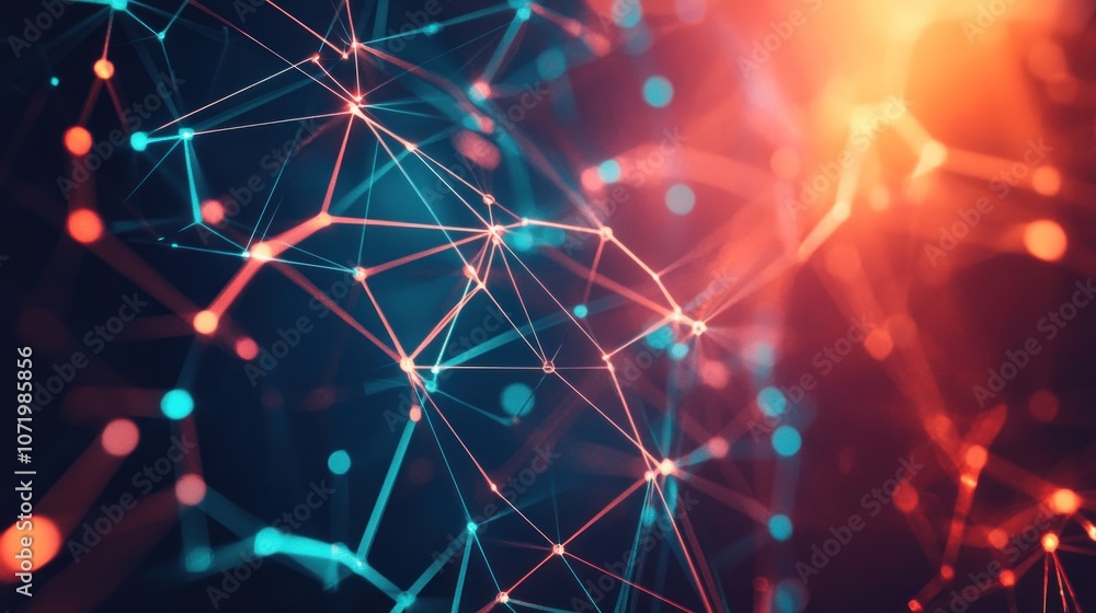Poster Abstract technology background. Network connection structure. Big data visualization. 3D rendering - Generated AI