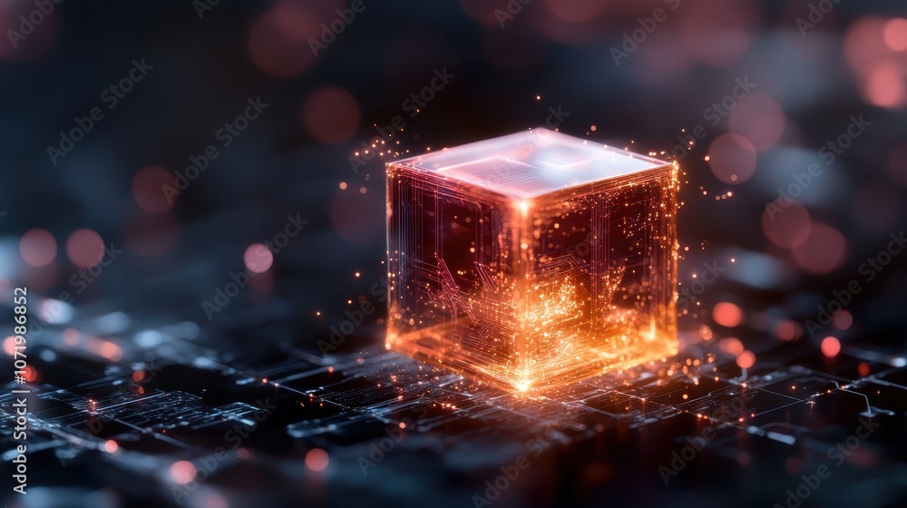 Aufkleber this image portrays an illuminated cube, representing modern digital innovation, encapsulating techn