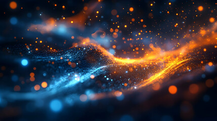 Obraz premium Dynamic electric current with glowing blue and orange sparks, representing power and electricity -