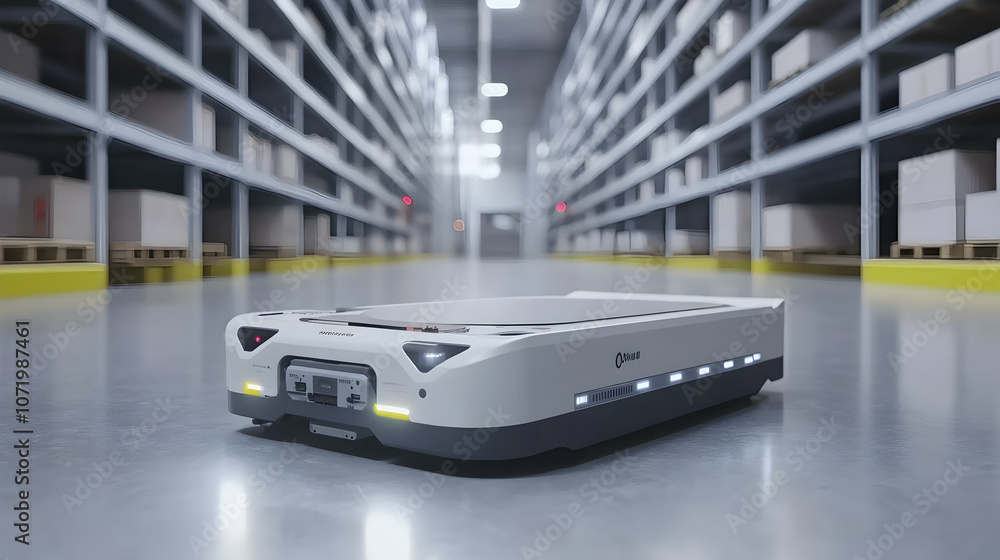 Aufkleber efficient asrs warehouse with sleek robotic systems handling pallets and boxes in a modern facility 