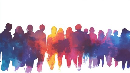 Obraz premium A vibrant watercolor silhouette of diverse people standing together in unity.