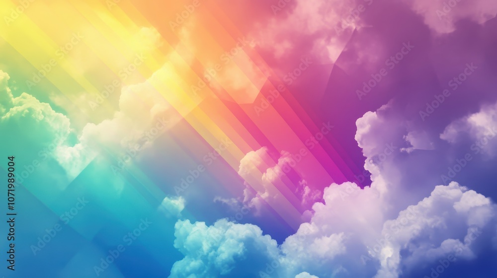 Poster create stunning visuals with a faceted rainbow and geometric cloud design for your projects