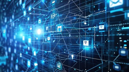 Digital Technology Future Internet Network - a futuristic and innovative visual. The white background emphasizes the connectivity and modernity of the digital network.