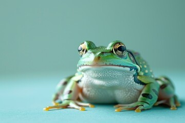 A Green Tree Frog on a Blue Background