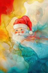 Psychedelic abstract christmas snowman, colourful ink painting, minimalist art