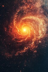 Obraz premium The vastness of the universe, galaxies and stars in space, an orange glow on the spiral galaxy