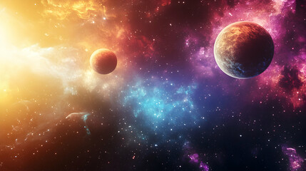 Imaginary planets in a cosmic space scene, digitally generated design -