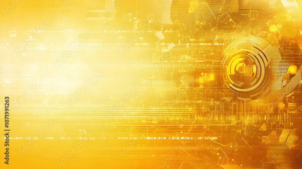 Aufkleber innovation tech background in yellow, featuring digital patterns and futuristic elements -