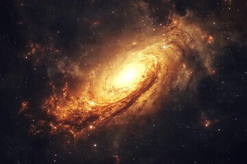 Obraz premium The vastness of the universe, galaxies and stars in space, an orange glow on the spiral galaxy