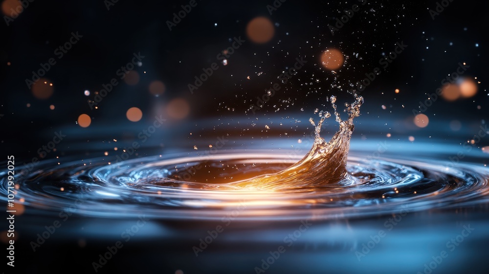 Poster a mesmerizing image of a water splash captured in motion, illuminated by glowing lights, creating a 