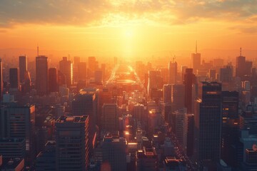Naklejka premium Sunrise over a Modern Metropolis Skyline