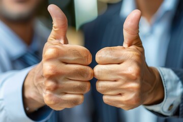Two businessmen giving thumbs up