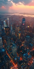 Naklejka premium Aerial View of New York City Skyline at Sunset