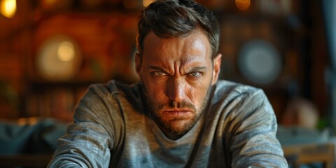 Close-up Portrait of a Caucasian Man with Intense Expression