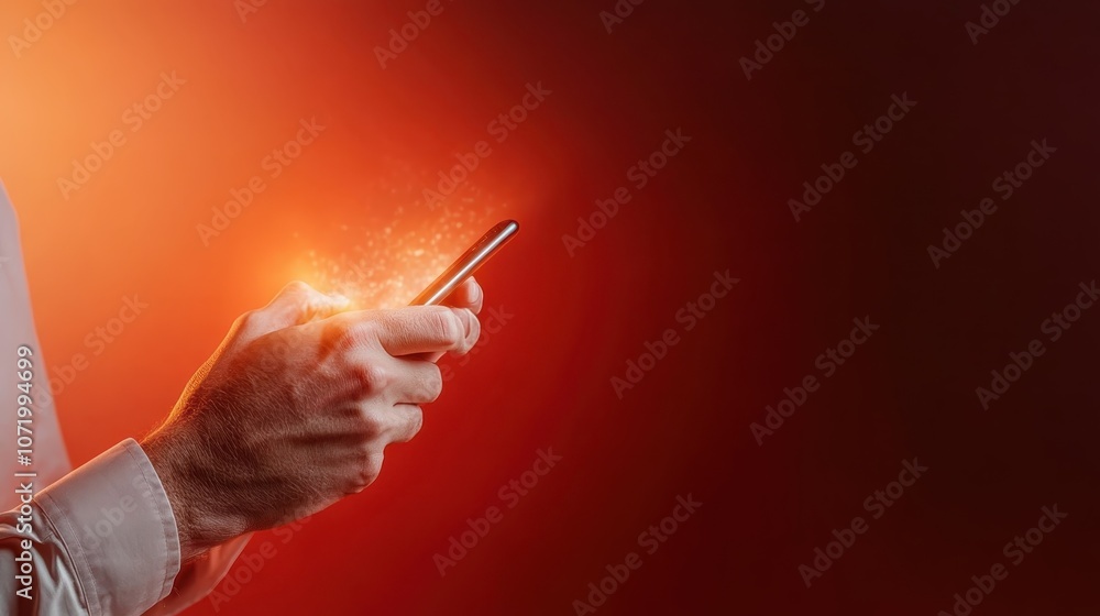Poster a hand grips a smartphone with a glowing, magical effect emanating from the screen, casting an encha