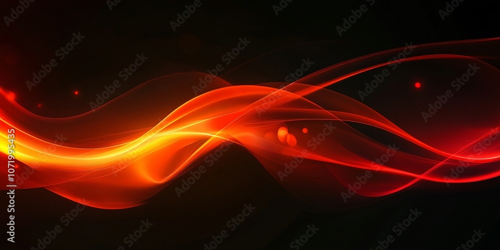 Poster dynamic and energetic abstract design with bright red and orange light trails on a dark background