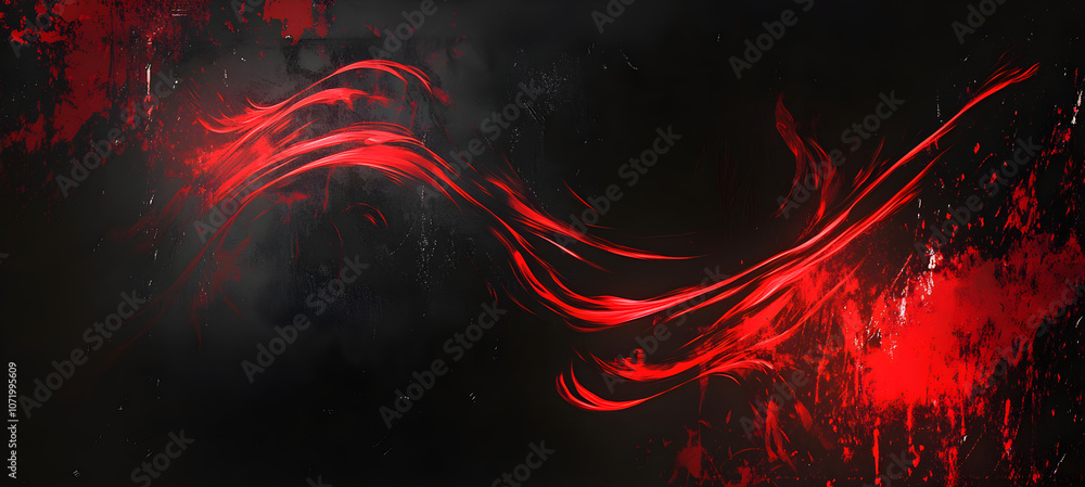 Poster dynamic visual created by abstract red plasma energy wave flowing on a dark grunge textured backgrou