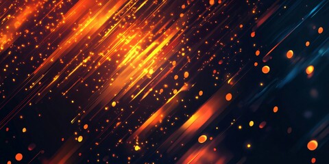 Obraz premium Converging diagonal orange light trails and particles create a vibrant and energetic abstract background with a dynamic sense of motion