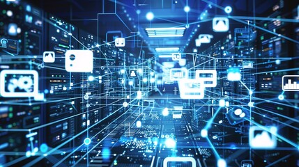 Obraz premium Digital Technology Future Internet Network - a futuristic and innovative visual. The white background emphasizes the connectivity and modernity of the digital network.