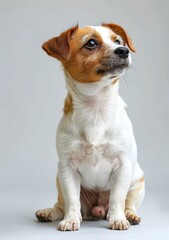 A cute Jack Russell Terrier sitting on a white background