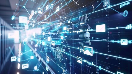 Obraz premium Digital Technology Future Internet Network - a futuristic and innovative visual. The white background emphasizes the connectivity and modernity of the digital network.