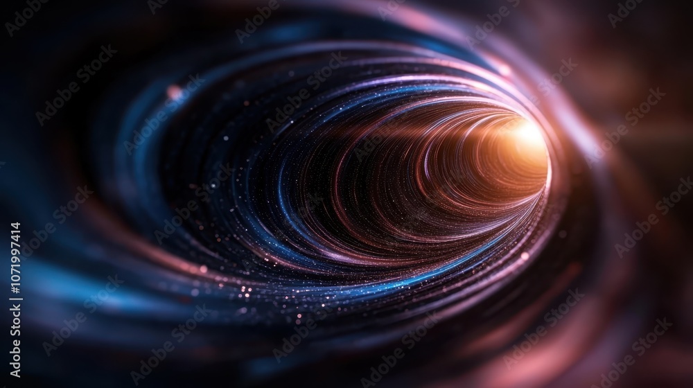 Poster an abstract view of a tunnel swirling into a light, encapsulating the journey through time and space