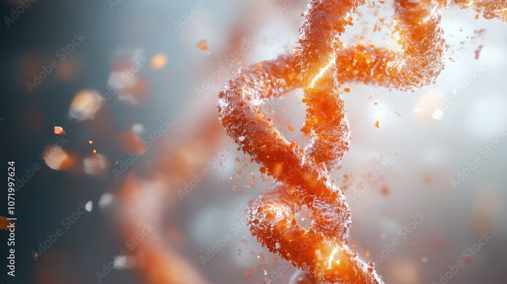 Poster a shimmering dna chain floating in a cosmic abstract setting, symbolizing the fusion of science and 
