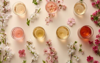 Fototapeta premium A row of glasses with ice and fruit juice in them
