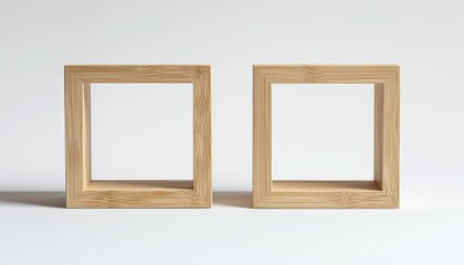 Two empty wooden frames sit against a light background, showcasing simple, minimalist design.