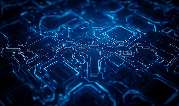 A mesmerizing blue circuit board design, showcasing intricate connections and contemporary technology in a futuristic style.