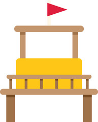 This minimal illustration features a lifeguard stand with a red flag, bringing to mind summer days at the beach
