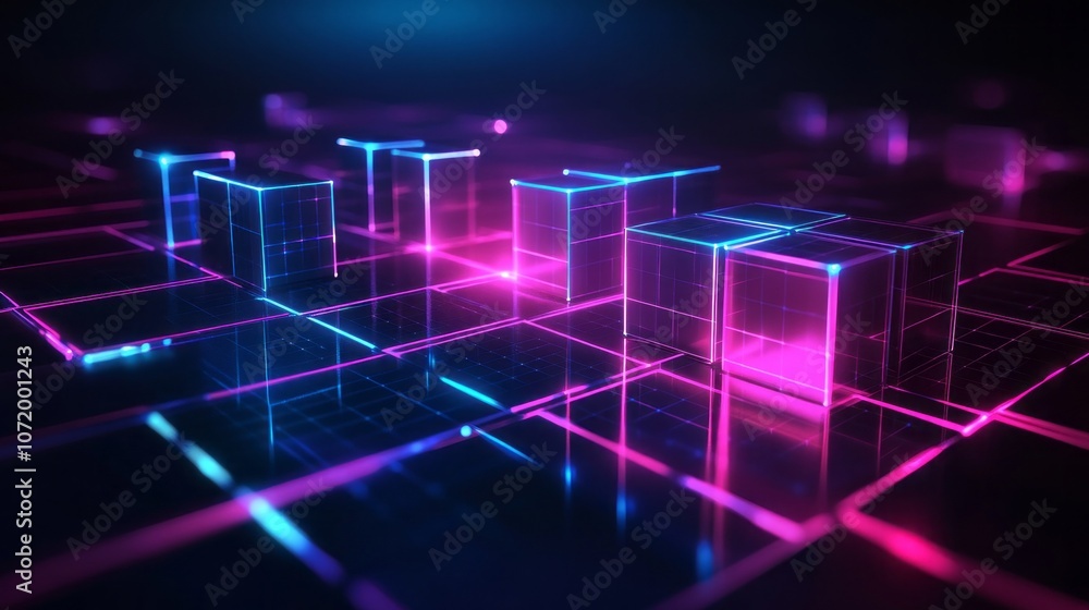 Aufkleber a colorful image of blocks with neon lights