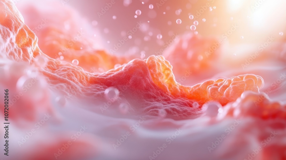 Poster an abstract composition featuring a soft pink and orange texture reminiscent of a cloudy sky or cott