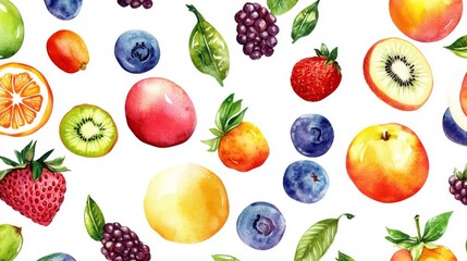 Seamless Watercolor Fruit Pattern with Vibrant Colors for Fresh Design Projects