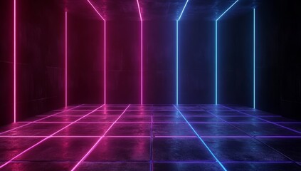 Abstract Neon Grid Background in Blue and Purple