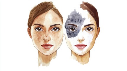 Diverse beauty illustrated through contrasting skin tones and textures.