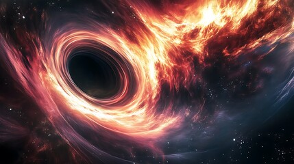 Obraz premium A black hole in space with swirling gas and stars.
