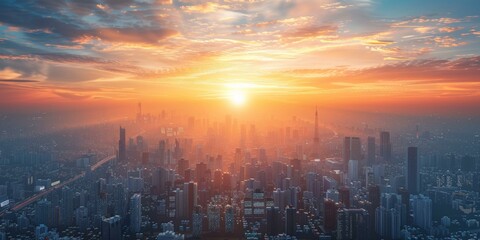 Obraz premium Sunrise over a Modern City Skyline