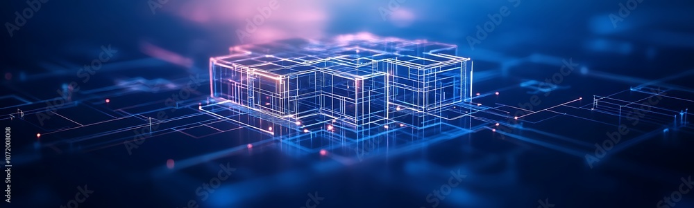 Fototapete a futuristic digital landscape featuring glowing cubes and interconnected lines, representing advanc