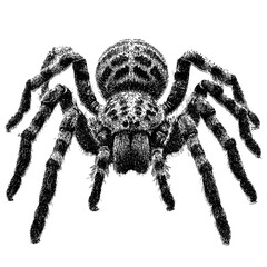Realistic Stippled Spider Illustration with Detailed Hair Texture with clipping path.
