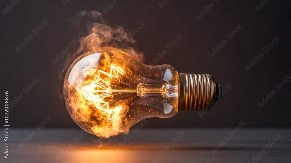 Poster a visually striking image of a lightbulb with a fierce, fiery glow that generates an intense and pow