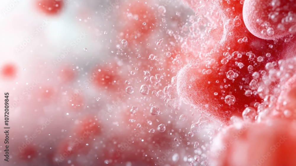 Poster a dynamic close-up captures vibrant red bubbles, creating a mesmerizing and abstract visual experien