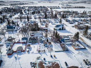 Aerial Drone View of Wakaw, Saskatchewan in Winter