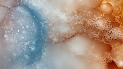 Fototapeta premium This image features an abstract pattern of blue and orange bubbles on a white background, conjuring feelings of liveliness and artistic innovation.