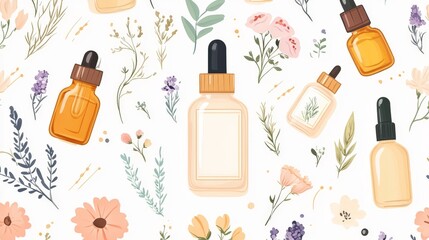 Soft Floral Aromatherapy Oil Bottles on White Background