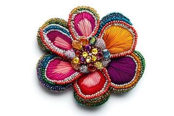 Brooch - richly decorated, purple artificial stones - isolated on white background
